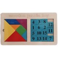 Puzzle lemn educativ - Tangram forme geometrice si numere 1-15, 22 piese, 3+ ani, Colorarte