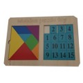 Puzzle lemn educativ - Tangram forme geometrice si numere 1-15, 22 piese, 3+ ani, Colorarte