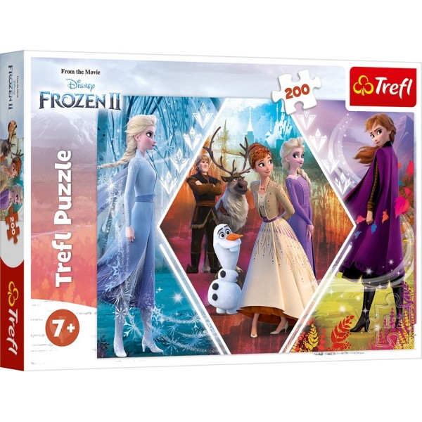 Puzzle carton 200 piese Trefl Frozen - sisters in the wood, 13249, 7+ ani