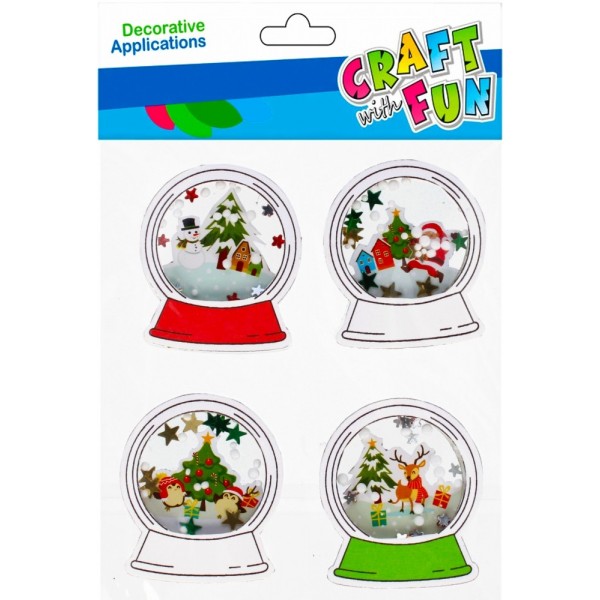 Forme decorative - hartie gumata autoadeziva - glob de Craciun, diverse culori, set 4 buc, Craft with Fun, 501364