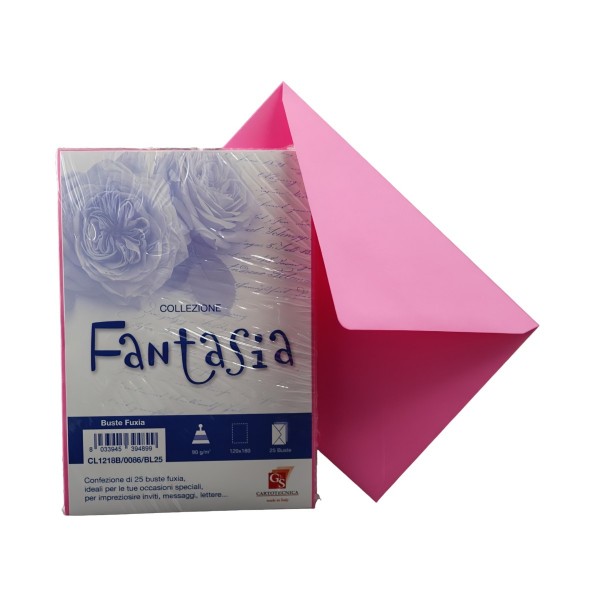 Plic color pentru invitatie Colorarte Fantasia, fuchsia, 90g/mp, 120x180mm, set 25 buc