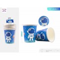 Pahar carton pentru petrecere PartyGo, 260 ml, carton, imprimeu astronaut, BN0017, set 6 buc