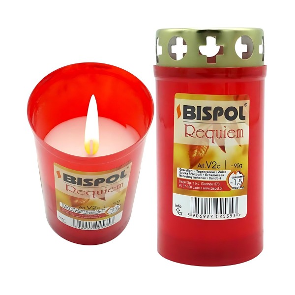 Candela cu capac Bispol, rosu, 140g, timp ardere 36h, V3c R