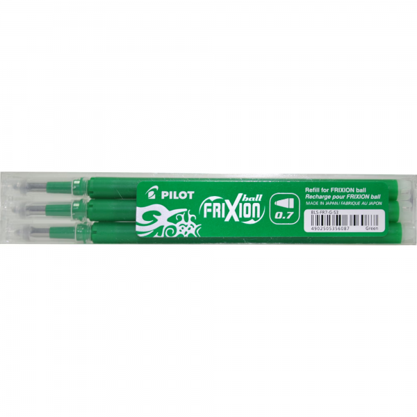 Rezerva roller Pilot Frixion BLS-FR7-G-S3, plastic, 0.7mm Fine, verde, set 3 buc