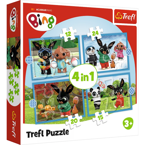 Puzzle carton 4in1 2x12, 2x24 piese Trefl Bing - Bing fericit, 542024, 3+ ani