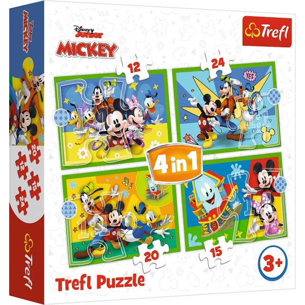 Puzzle carton 4in1 12, 15, 20, 24 piese Trefl Mickey - Prietenii lui Mickey, 506715, 3+ ani