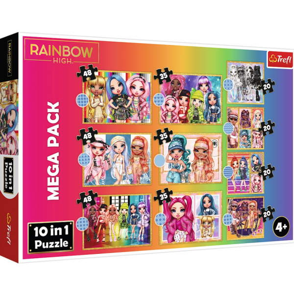 Puzzle carton 10in1 4x20, 3x35, 3x48 piese Trefl Mega Pack - Colectia Papusi Rainbow - Papusile fashion, 517419, 4+ ani