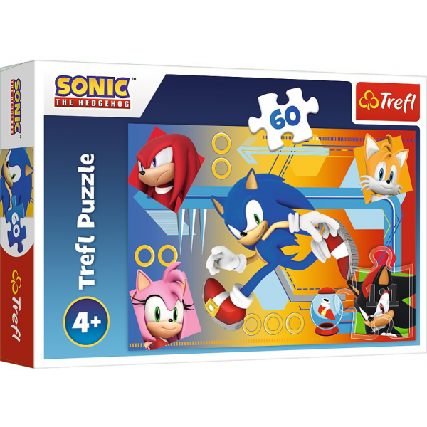 Puzzle carton 60 piese Trefl Sonic - Sonic in actiune, 528798, 4+ ani