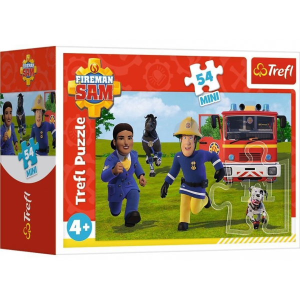 Puzzle carton 54 piese Trefl Mini - Fireman Sam - Fireman Sam in actiune, 517413, 4+ ani