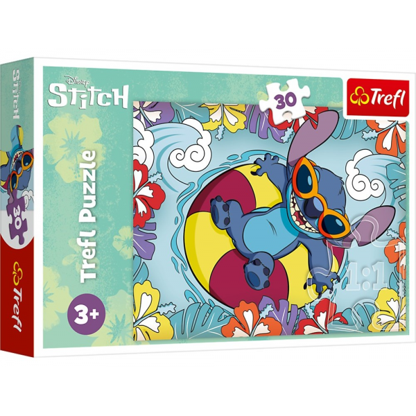 Puzzle carton 30 piese Trefl Stitch - Stitch In Vacanta, 539308, 3+ ani