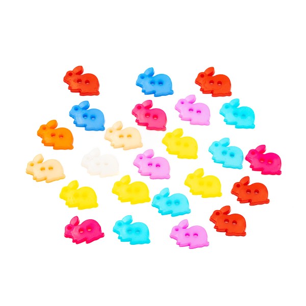 Accesorii creatie - nasturi iepuri plastic, diverse culori, 18mm, set 24 buc, Colorarte