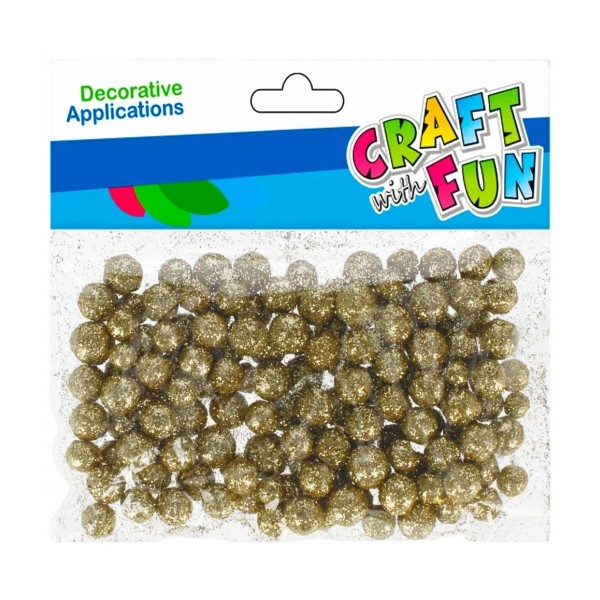 Accesorii creatie - polistiren - bile, sclipici auriu, 10mm, Craft with Fun, 521632, set 100 buc