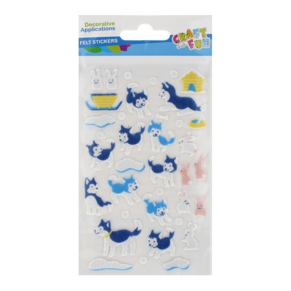 Sticker fetru caini si iepuri 10x19cm, Craft with Fun, 521740, set 25 buc